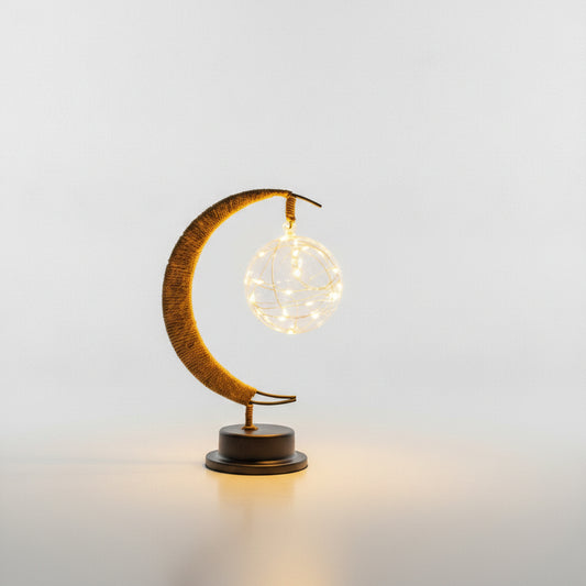 Moon Table Lamp Bohemian with Glass Globe and LED Fairy Lights