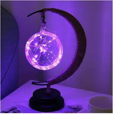 Moon Table Lamp Bohemian with Glass Globe and LED Fairy Lights