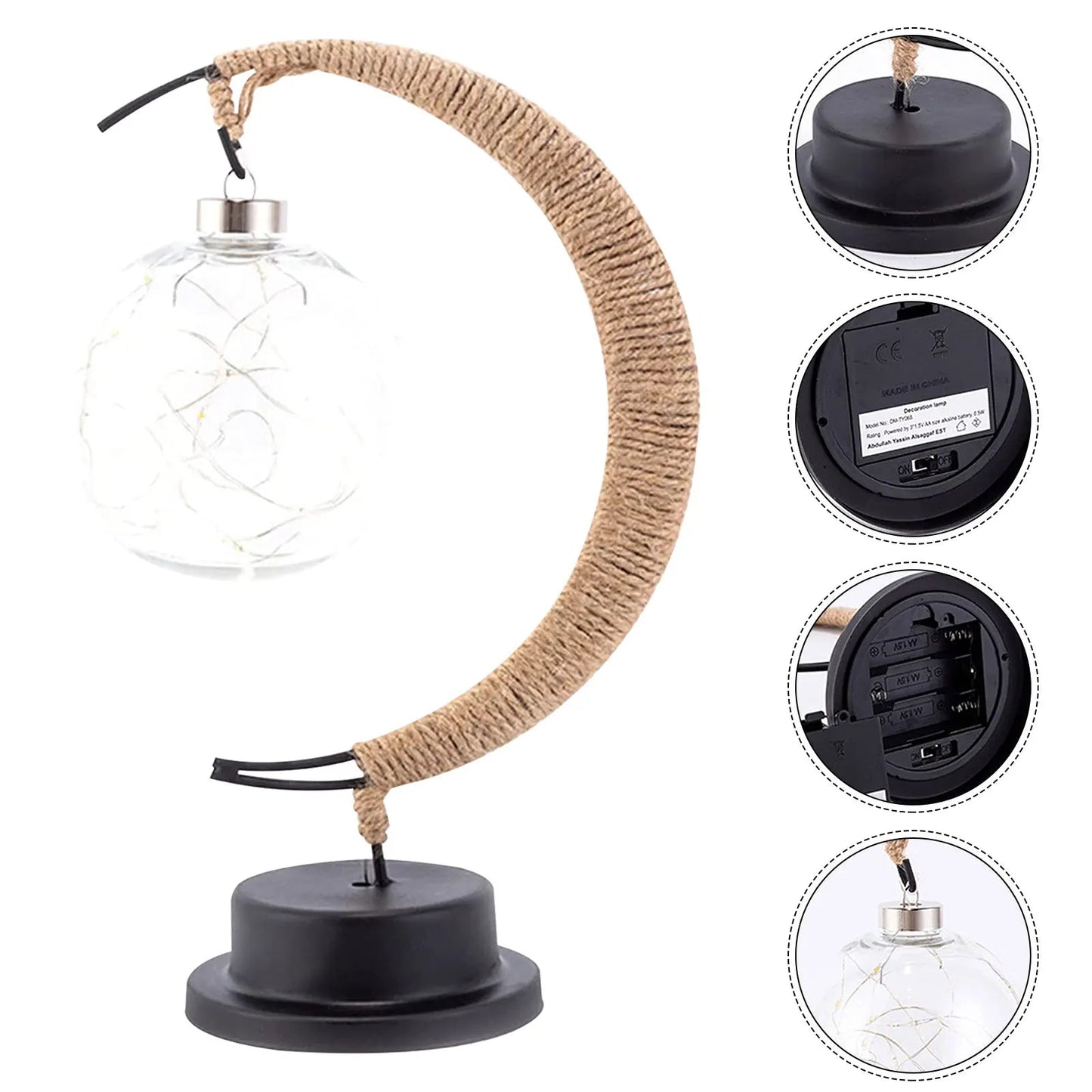 Moon Table Lamp Bohemian with Glass Globe and LED Fairy Lights