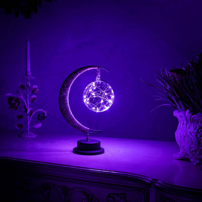 Moon Table Lamp Bohemian with Glass Globe and LED Fairy Lights