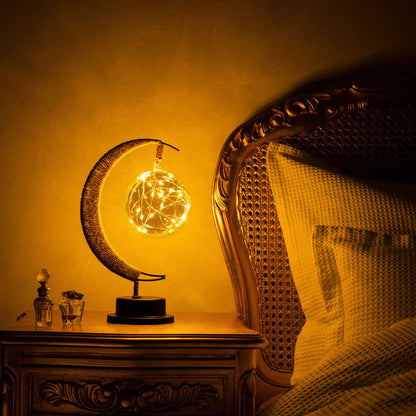 Moon Table Lamp Bohemian with Glass Globe and LED Fairy Lights