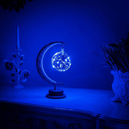 Moon Table Lamp Bohemian with Glass Globe and LED Fairy Lights