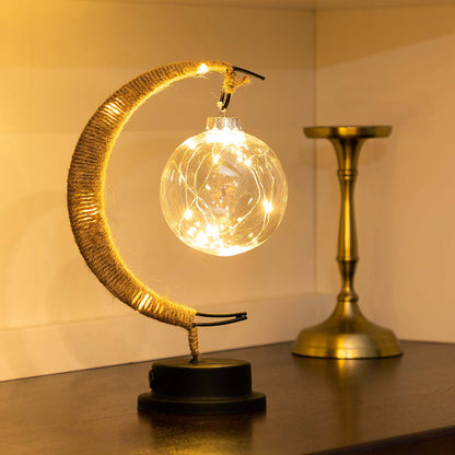Moon Table Lamp Bohemian with Glass Globe and LED Fairy Lights