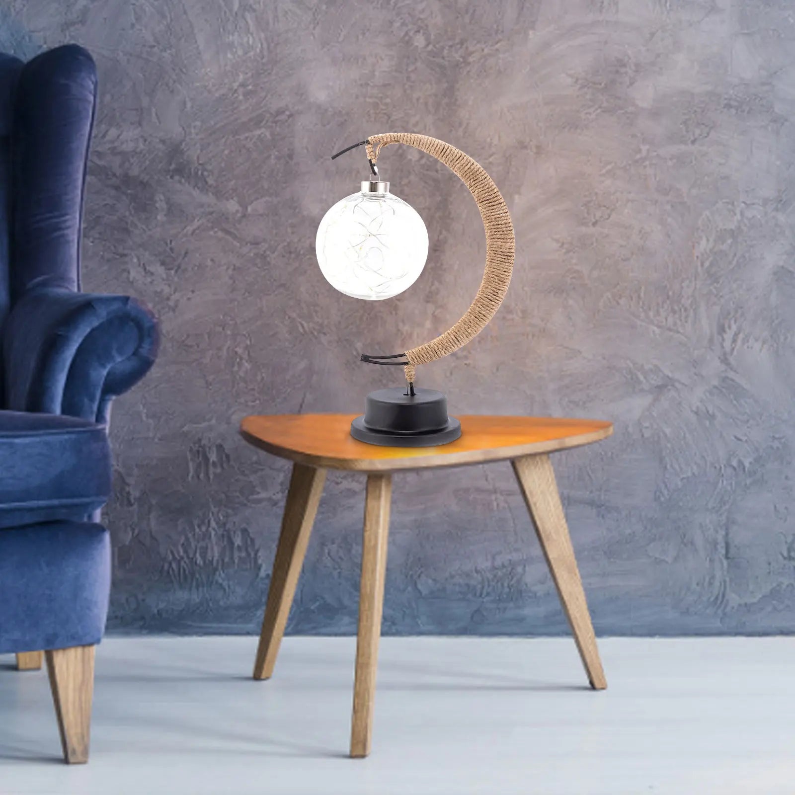 Moon Table Lamp Bohemian with Glass Globe and LED Fairy Lights
