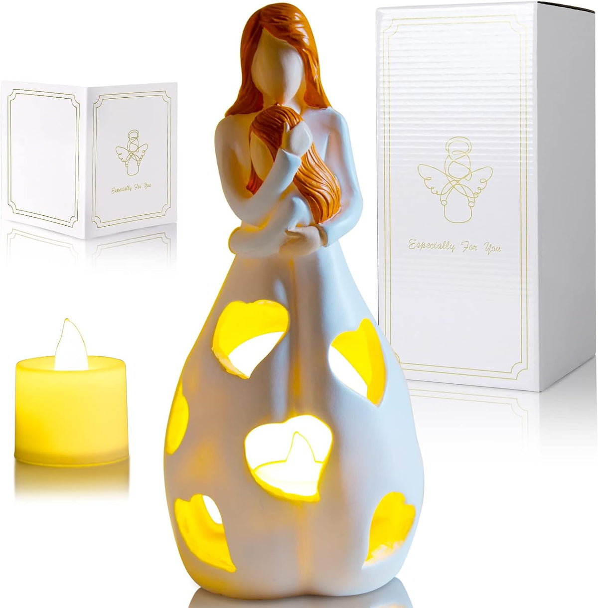 Mother and Daughter Figurine Tealight Holder with Cut-Outs