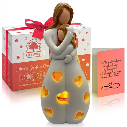 Mother and Daughter Figurine Tealight Holder with Cut-Outs