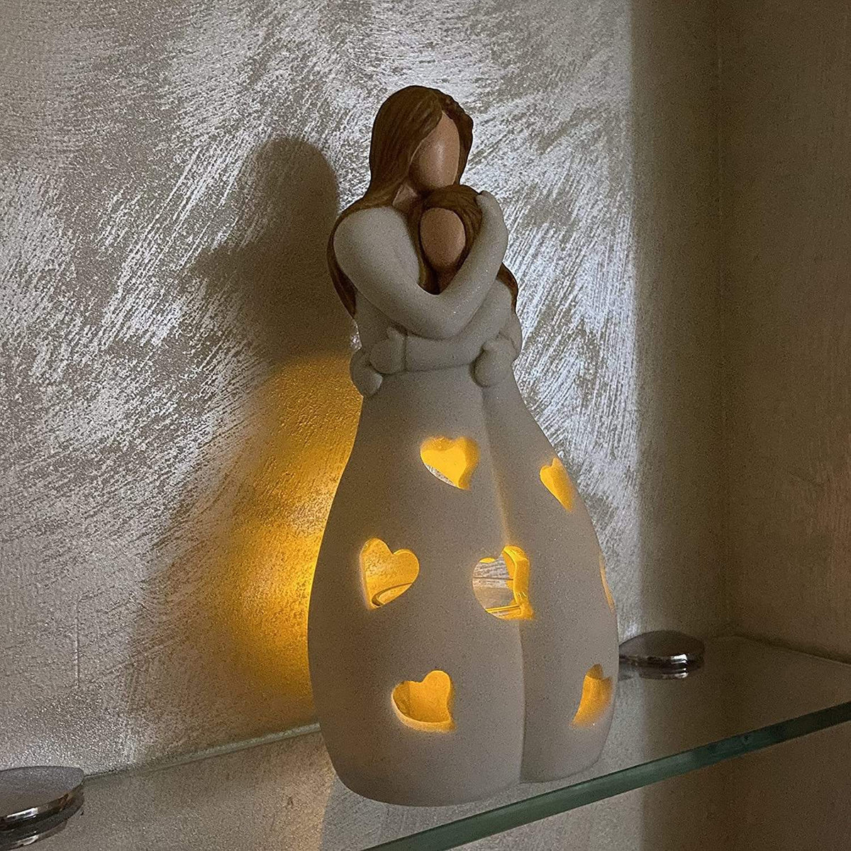 Mother and Daughter Figurine Tealight Holder with Cut-Outs