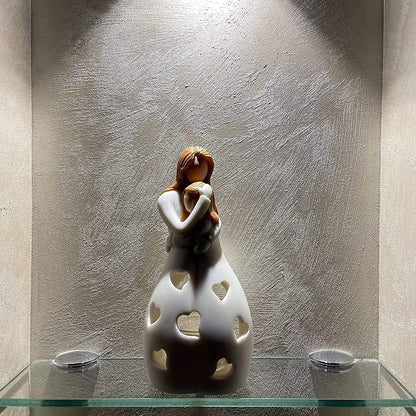 Mother and Daughter Figurine Tealight Holder with Cut-Outs