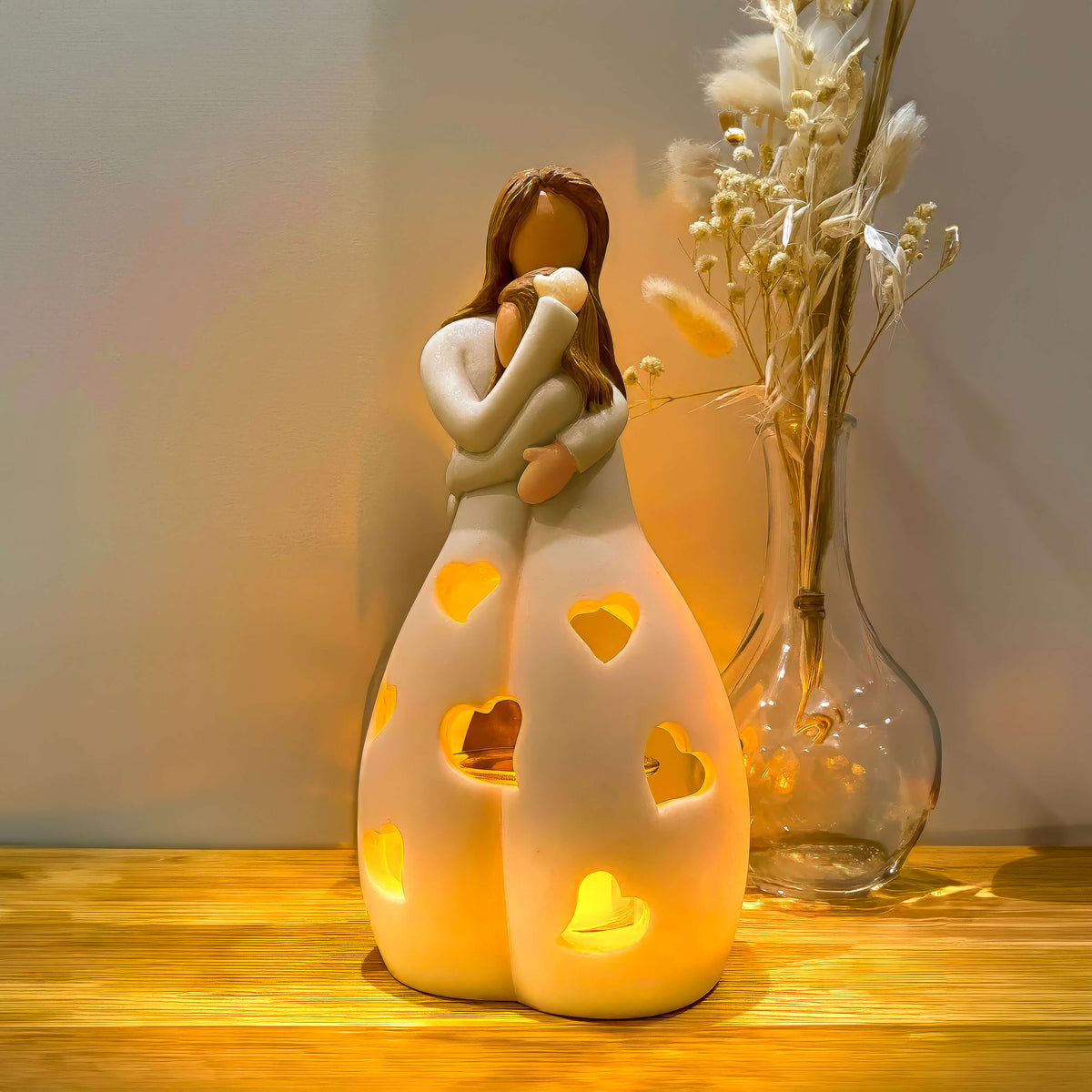 Mother and Daughter Figurine Tealight Holder with Cut-Outs