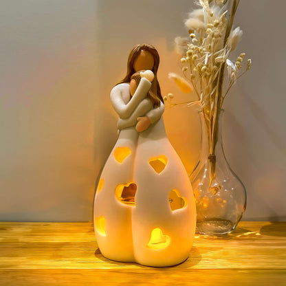 Mother and Daughter Figurine Tealight Holder with Cut-Outs