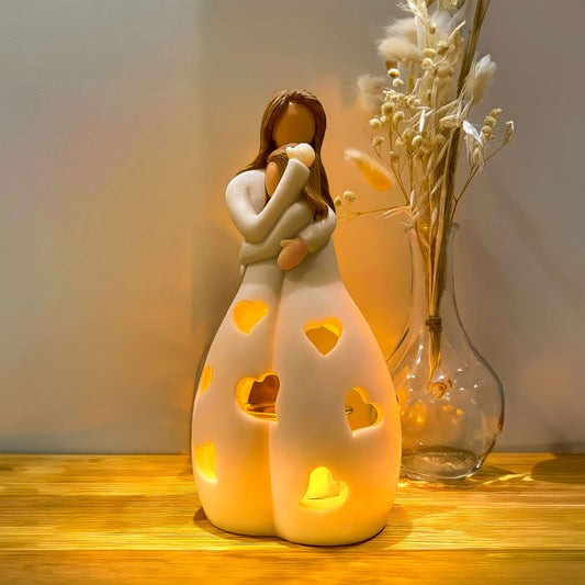 Mother and Daughter Figurine Tealight Holder with Cut-Outs