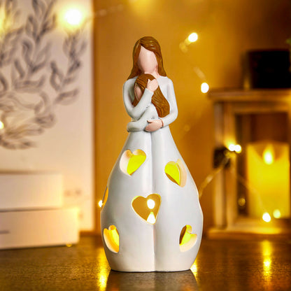 Mother and Daughter Figurine Tealight Holder with Cut-Outs