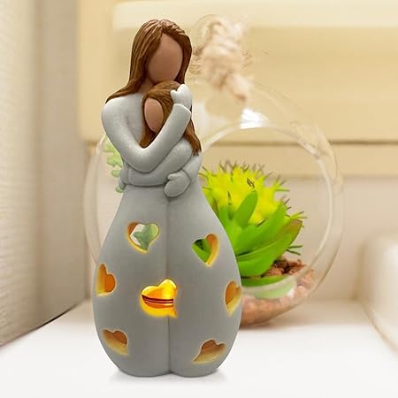 Mother and Daughter Figurine Tealight Holder with Cut-Outs