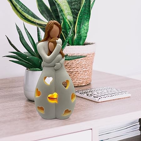 Mother and Daughter Figurine Tealight Holder with Cut-Outs