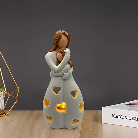 Mother and Daughter Figurine Tealight Holder with Cut-Outs