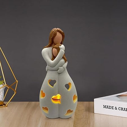 Mother and Daughter Figurine Tealight Holder with Cut-Outs