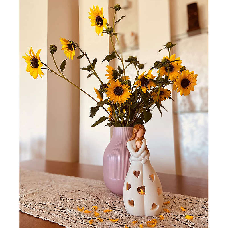 Mother and Daughter Figurine Tealight Holder with Cut-Outs