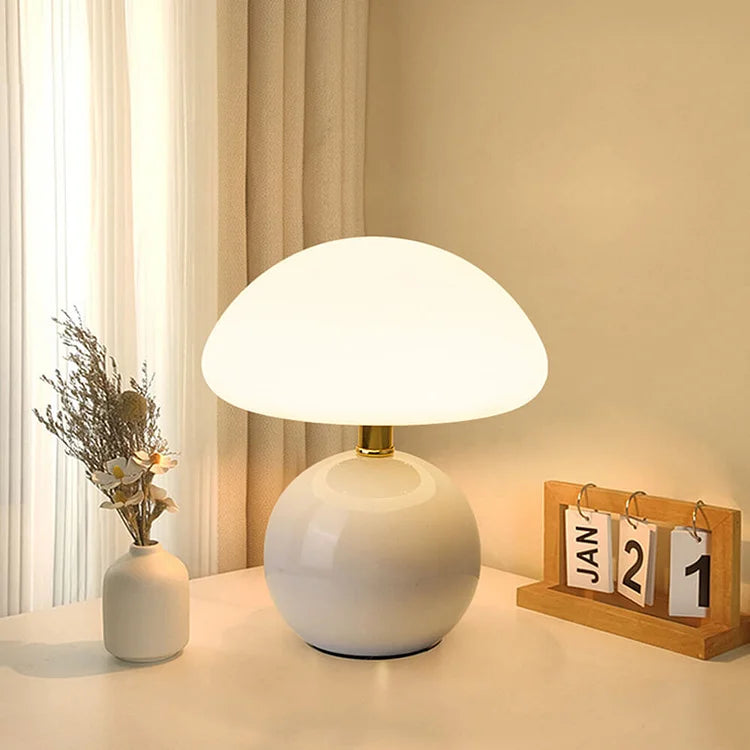 Mushroom Table Lamp Retro with Round Ball Base and Three-Color LED