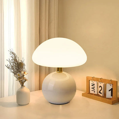 Mushroom Table Lamp Retro with Round Ball Base and Three-Color LED