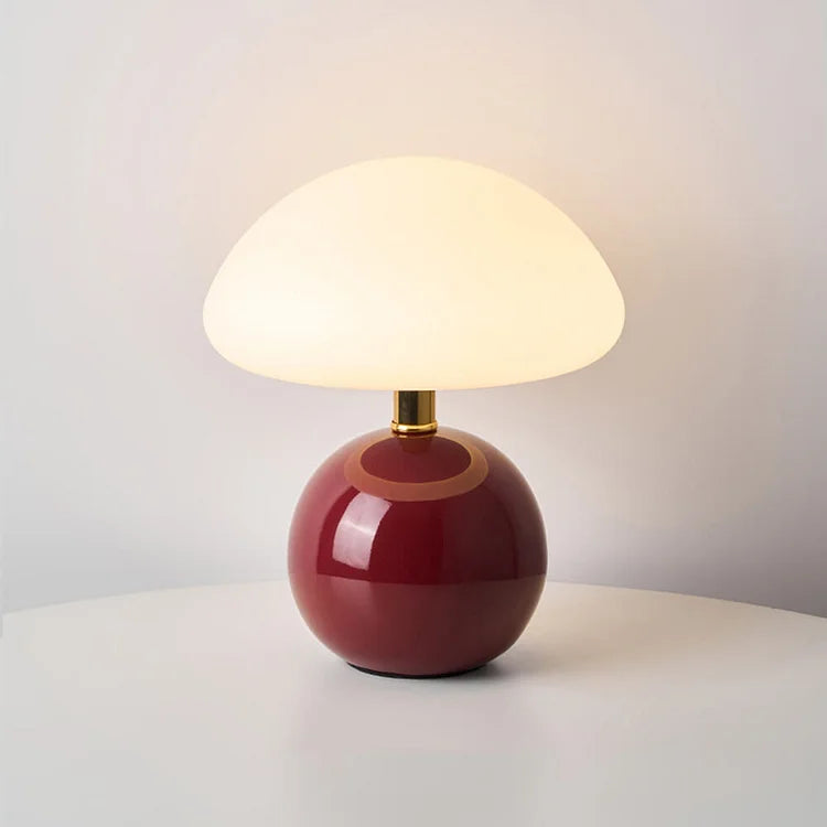 Mushroom Table Lamp Retro with Round Ball Base and Three-Color LED
