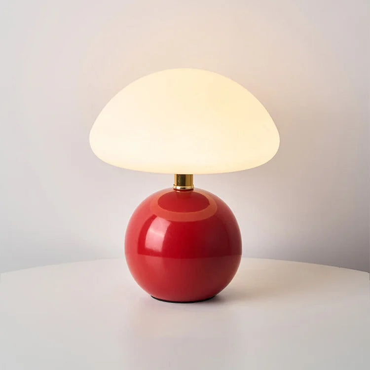 Mushroom Table Lamp Retro with Round Ball Base and Three-Color LED
