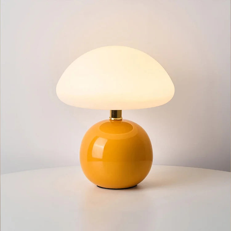 Mushroom Table Lamp Retro with Round Ball Base and Three-Color LED