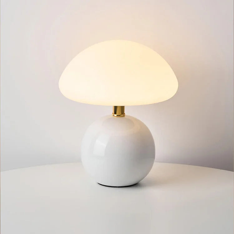 Mushroom Table Lamp Retro with Round Ball Base and Three-Color LED