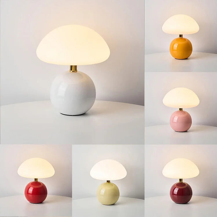 Mushroom Table Lamp Retro with Round Ball Base and Three-Color LED