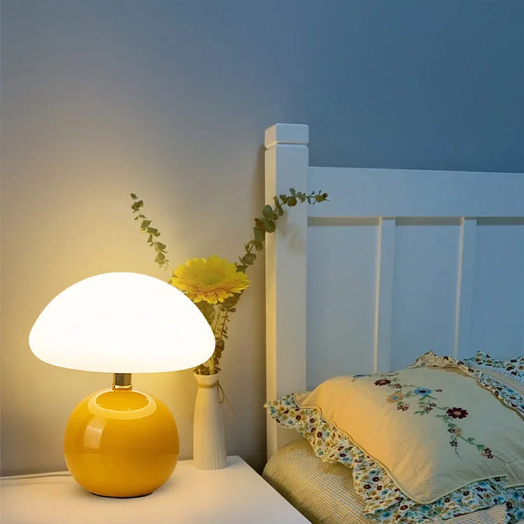 Mushroom Table Lamp Retro with Round Ball Base and Three-Color LED