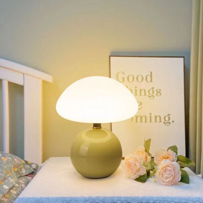 Mushroom Table Lamp Retro with Round Ball Base and Three-Color LED