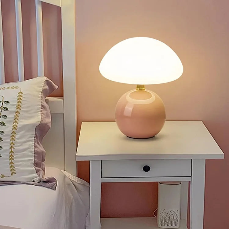 Mushroom Table Lamp Retro with Round Ball Base and Three-Color LED