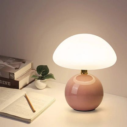 Mushroom Table Lamp Retro with Round Ball Base and Three-Color LED