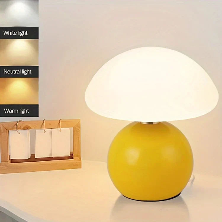 Mushroom Table Lamp Retro with Round Ball Base and Three-Color LED