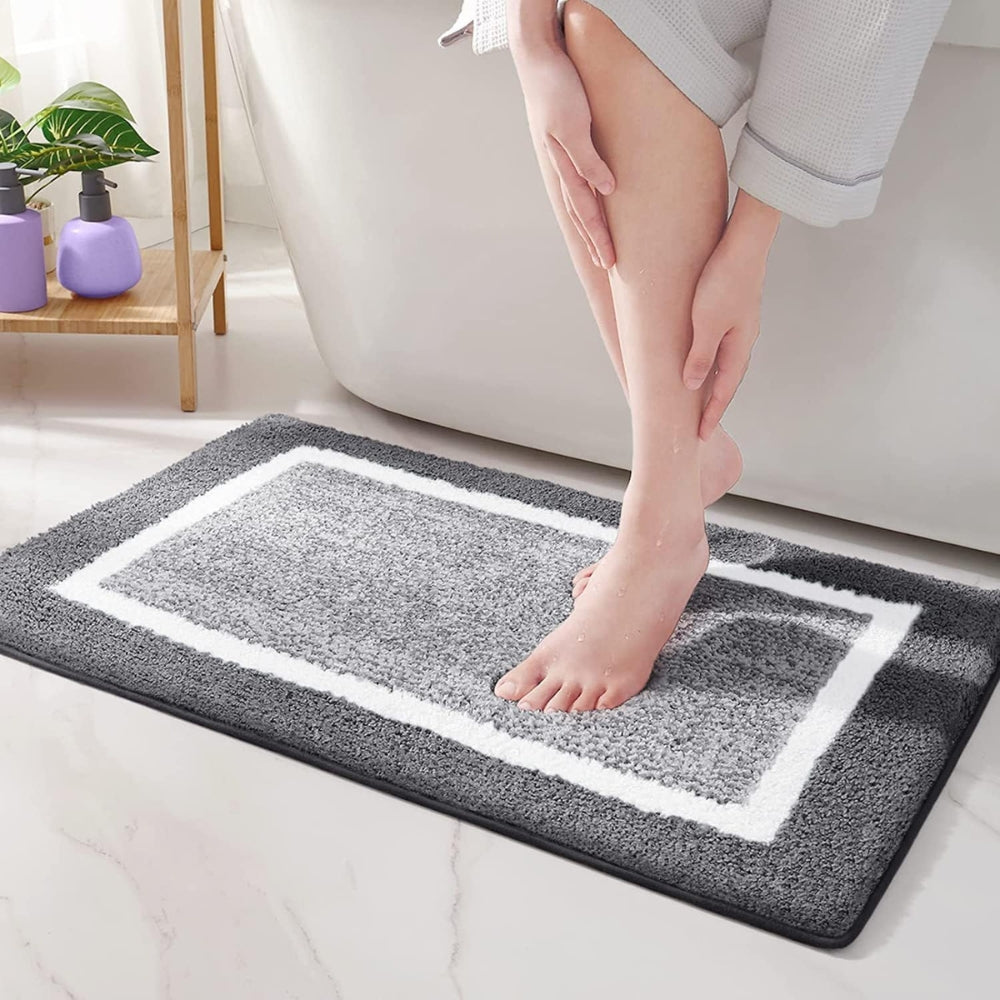 Non-Slip Bath Mat Absorbent with Border Design and Machine Washable
