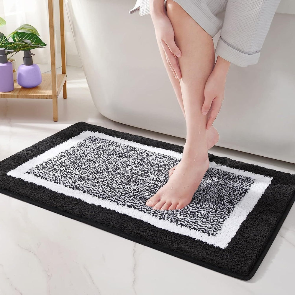 Non-Slip Bath Mat Absorbent with Border Design and Machine Washable