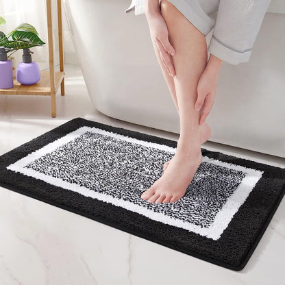 Non-Slip Bath Mat Absorbent with Border Design and Machine Washable