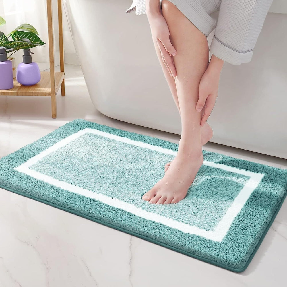 Non-Slip Bath Mat Absorbent with Border Design and Machine Washable