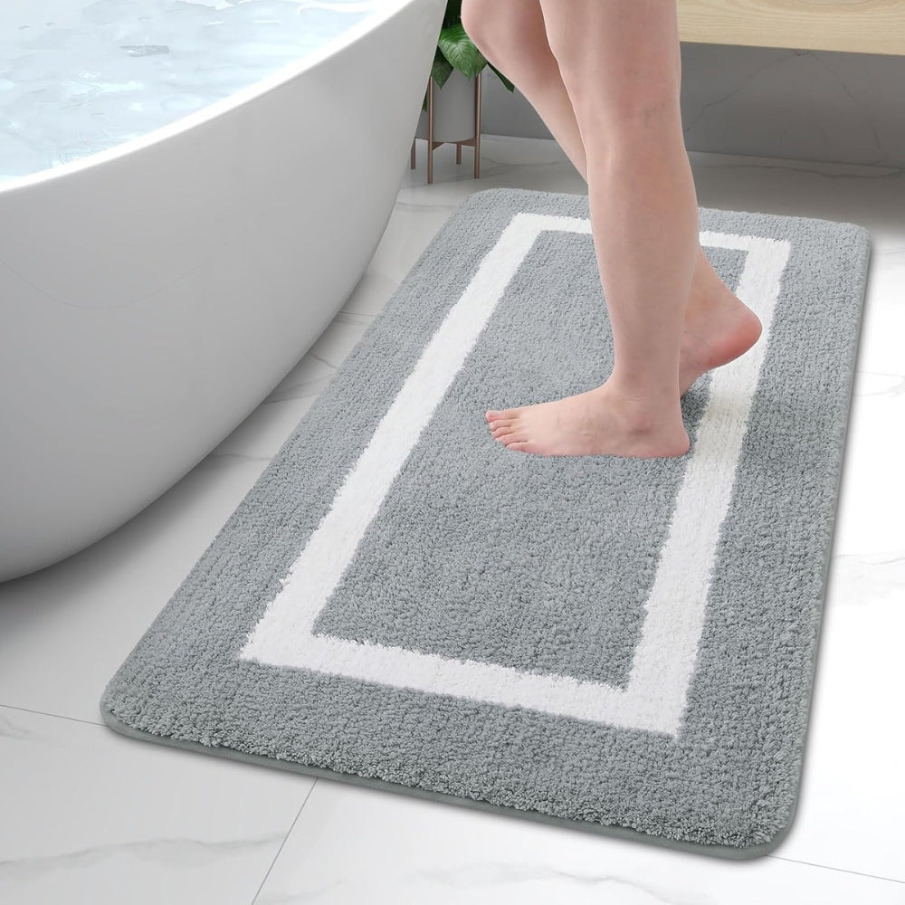 Non-Slip Bath Mat Absorbent with Border Design and Machine Washable