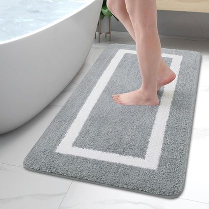Non-Slip Bath Mat Absorbent with Border Design and Machine Washable