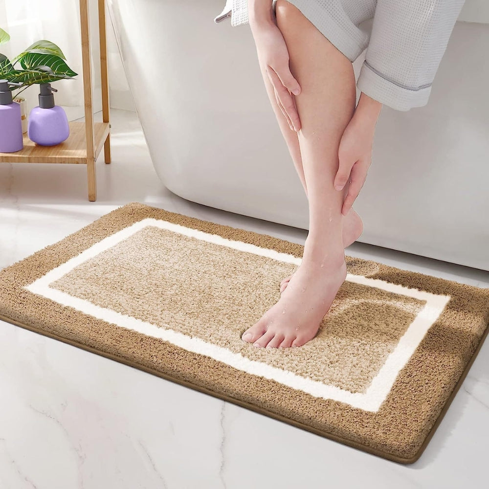 Non-Slip Bath Mat Absorbent with Border Design and Machine Washable