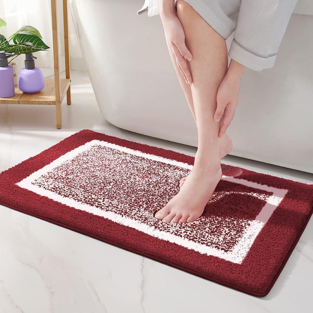 Non-Slip Bath Mat Absorbent with Border Design and Machine Washable