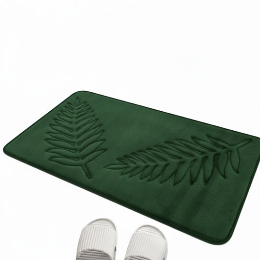 Non-Slip Bath Mat Set with U-Shaped Mat and Embossed Leaf Pattern