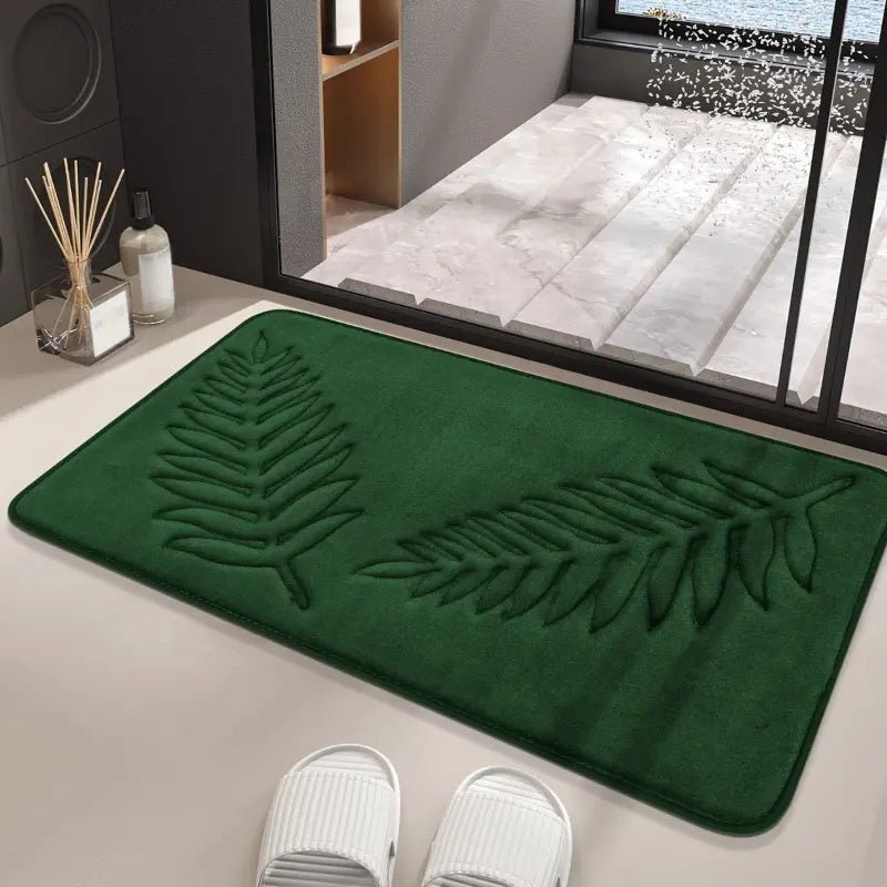 Non-Slip Bath Mat Set with U-Shaped Mat and Embossed Leaf Pattern
