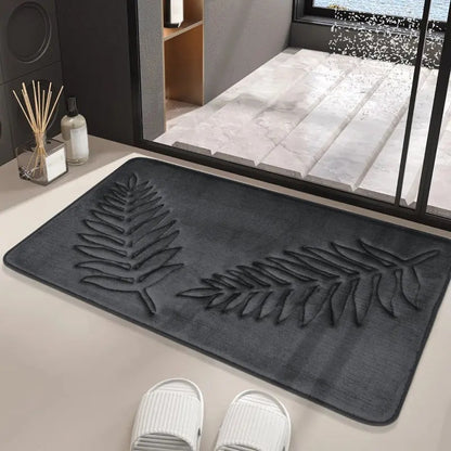 Non-Slip Bath Mat Set with U-Shaped Mat and Embossed Leaf Pattern