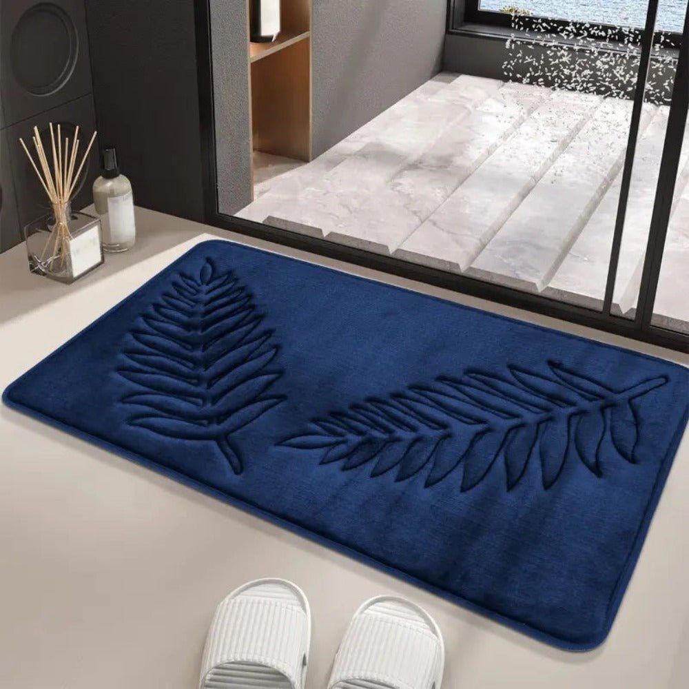 Non-Slip Bath Mat Set with U-Shaped Mat and Embossed Leaf Pattern