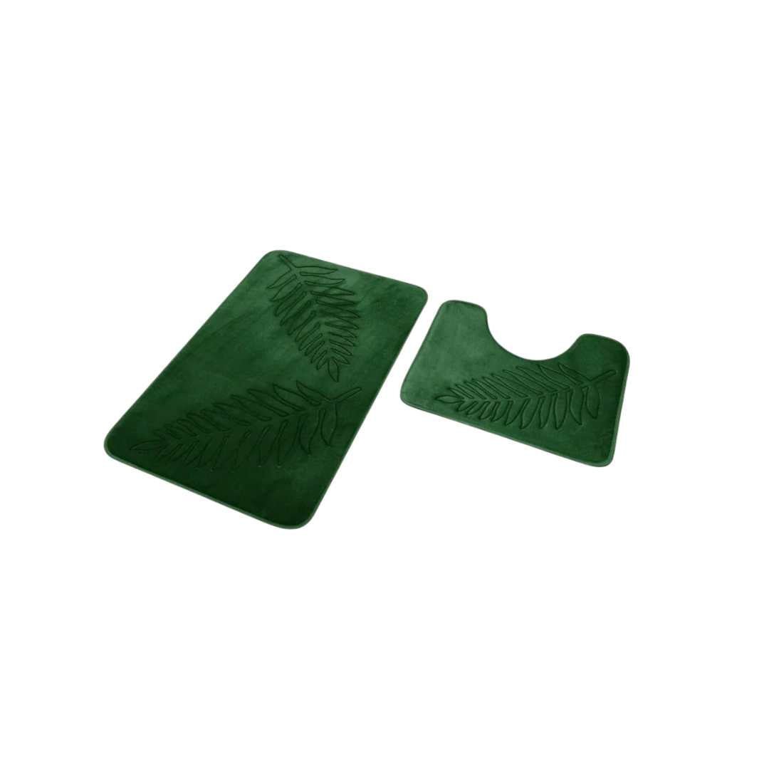Non-Slip Bath Mat Set with U-Shaped Mat and Embossed Leaf Pattern