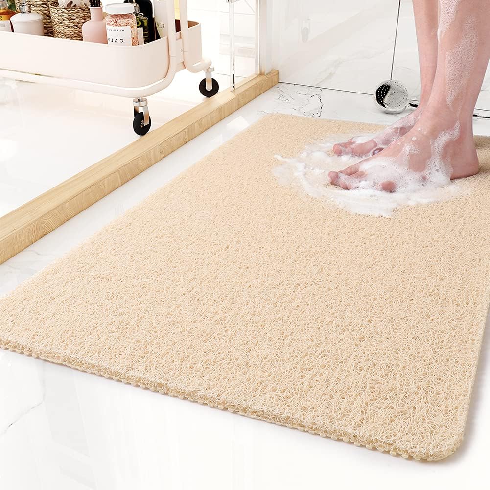 Non-Slip Shower Mat with Built-In Drain System for Shower and Bath
