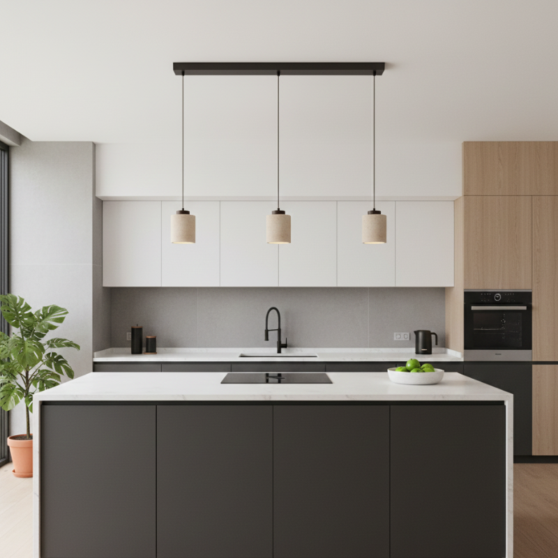 Nordic Minimalist Pendant Lamp with Travertine Shade and Cord Pendant