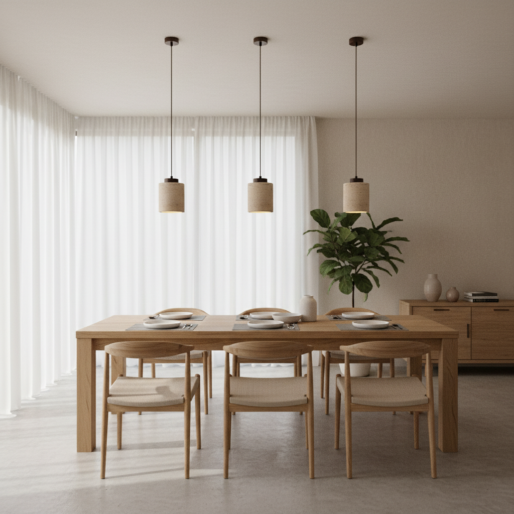 Nordic Minimalist Pendant Lamp with Travertine Shade and Cord Pendant