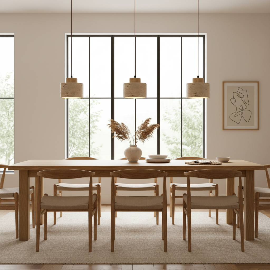 Nordic Minimalist Pendant Lamp with Travertine Shade and Cord Pendant